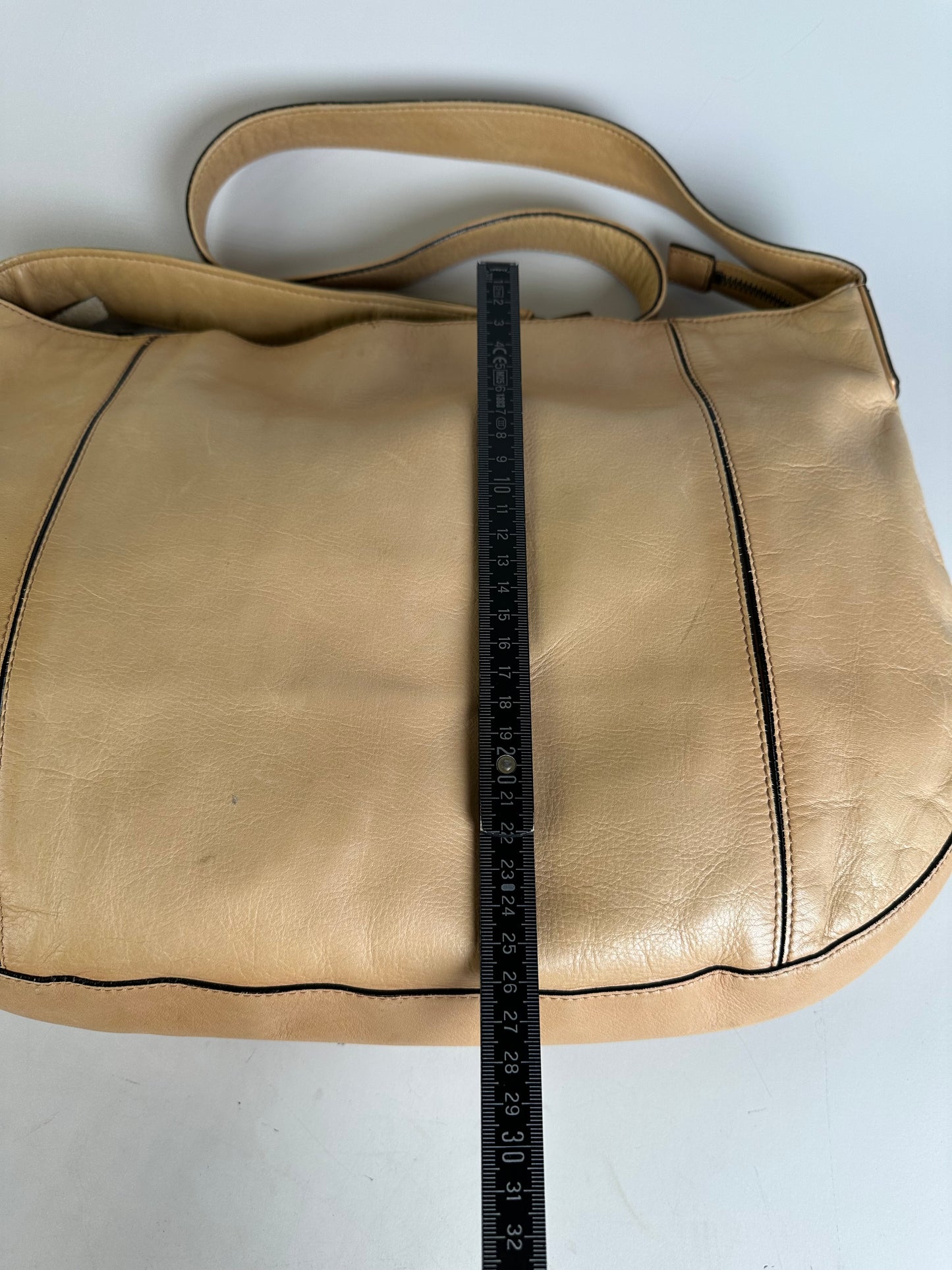 Vintage Issey Miyake Leather Shoulder Bag Beige