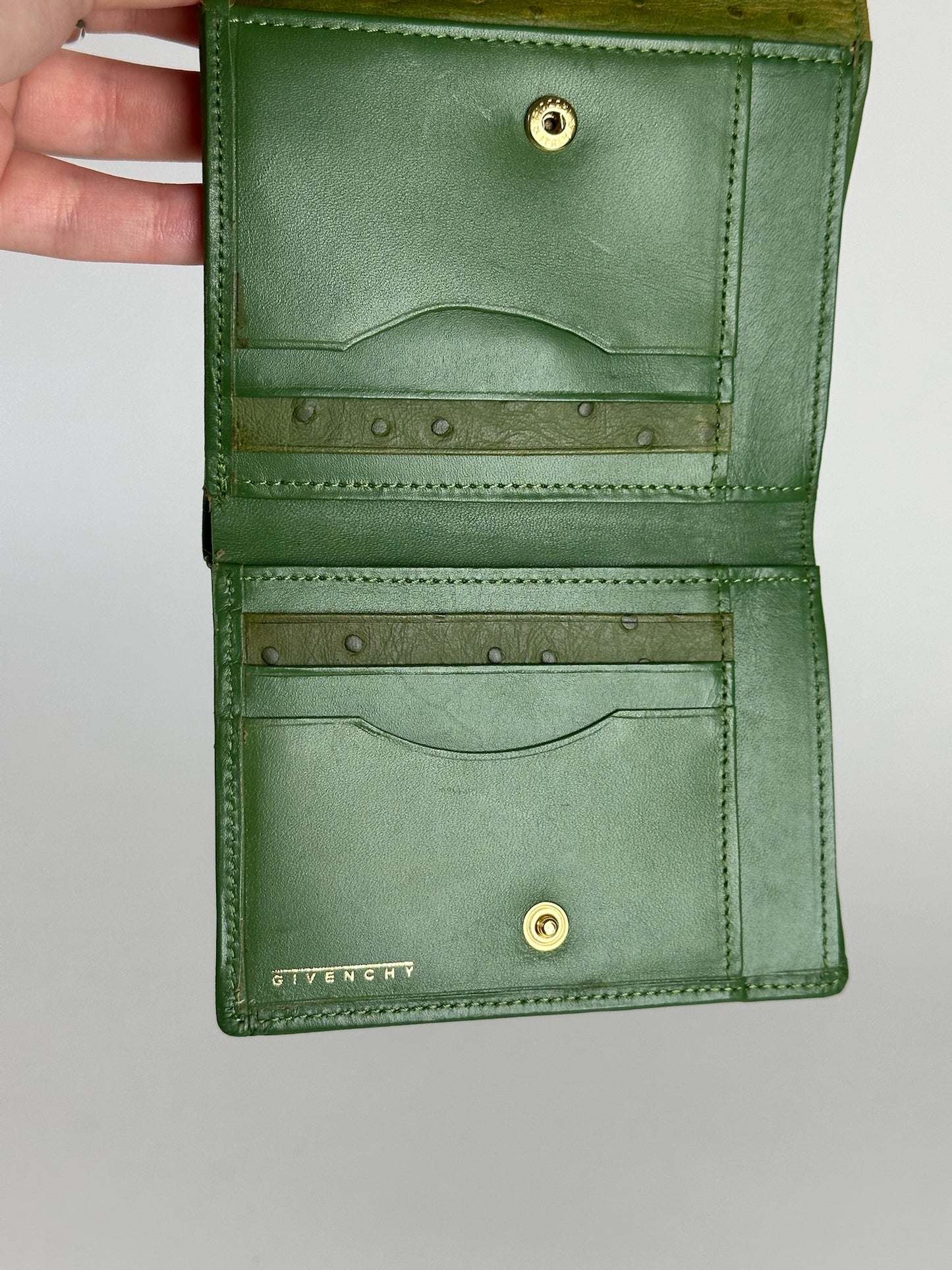 Vintage  Givenchy Ostrich Leather Wallet Green