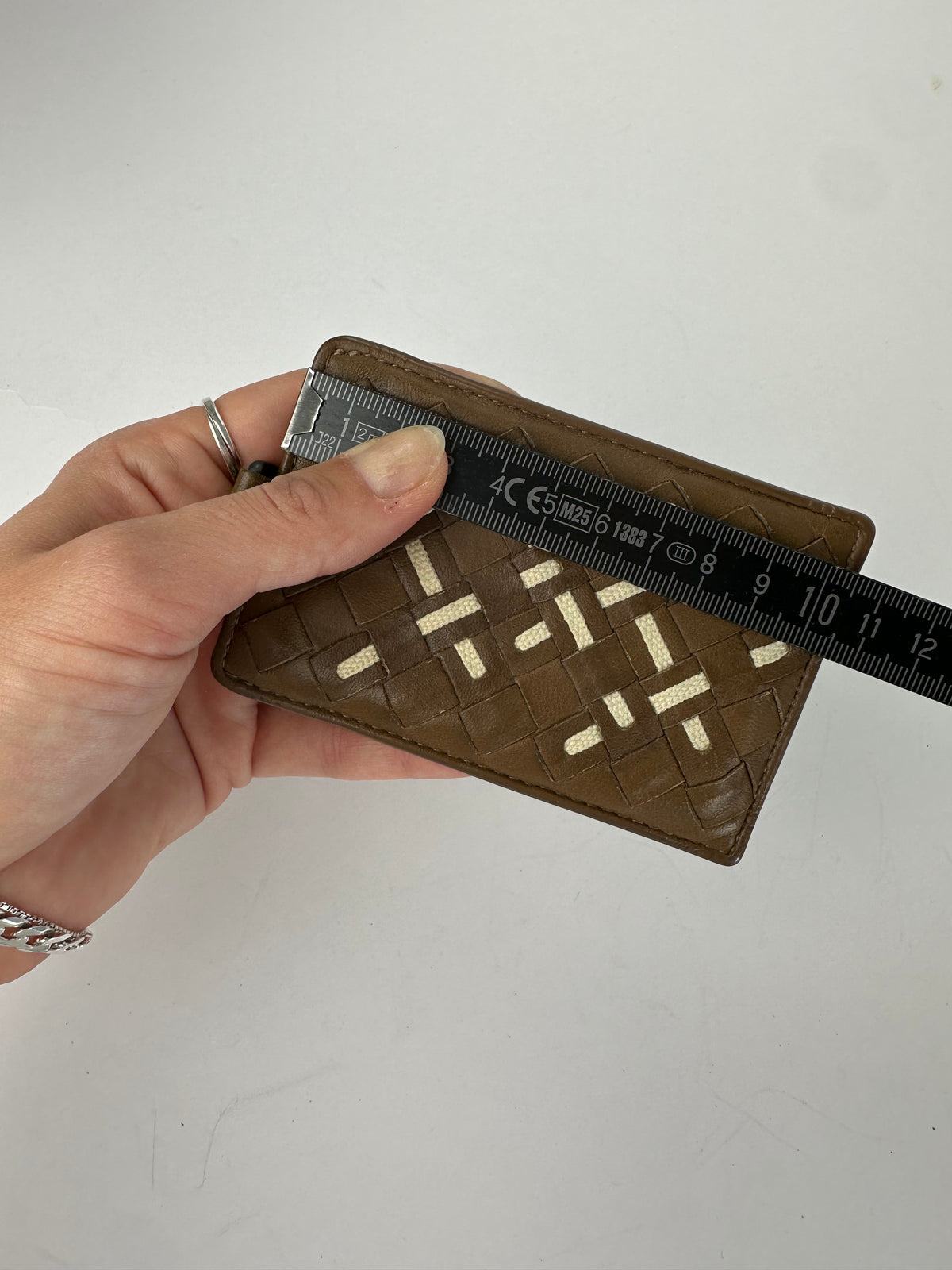 Vintage Bottega Veneta Intrecciato Woven Card Holder Early 2000s Brown Cream