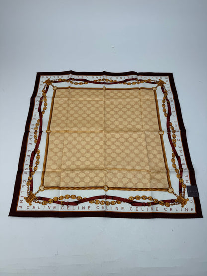 Vintage Celine Paris Monogram Scarf Gold Brown White