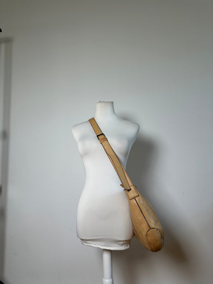 Vintage Issey Miyake Leather Shoulder Bag Beige