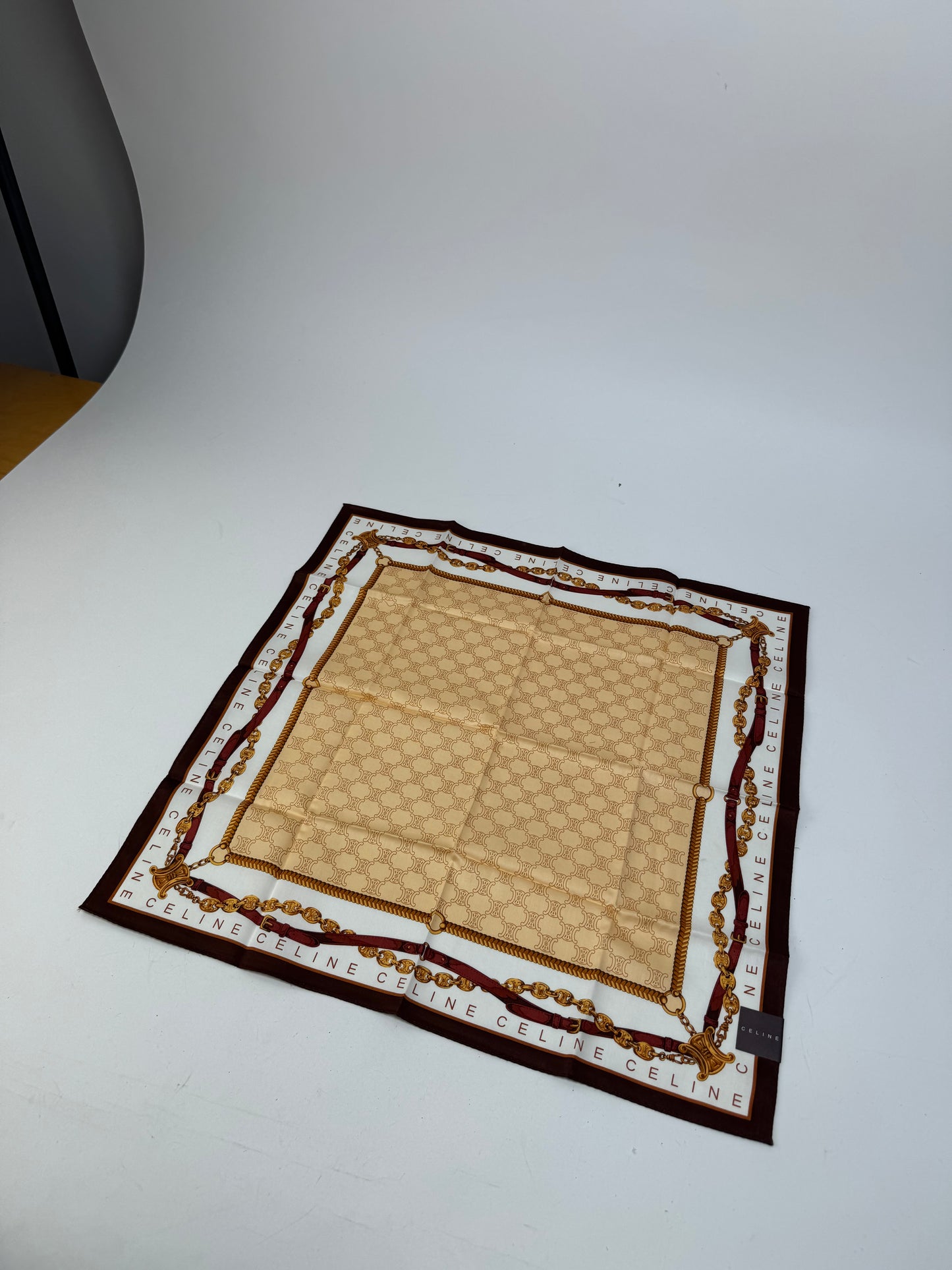 Vintage Celine Paris Monogram Scarf Gold Brown White