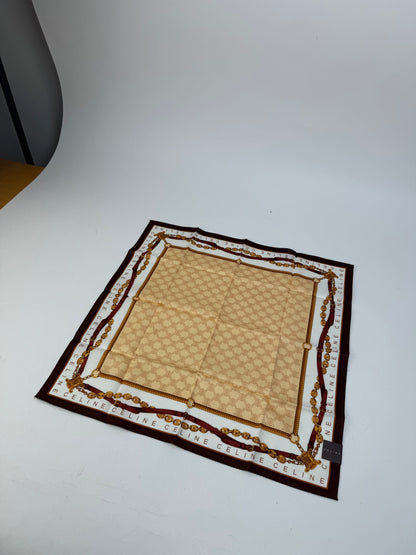Vintage Celine Paris Monogram Scarf Gold Brown White