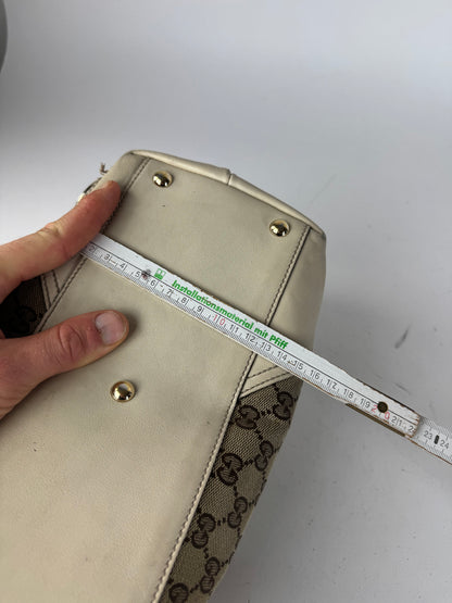 Vintage Gucci Monogram Canvas Leather Tote Bag Beige brown white