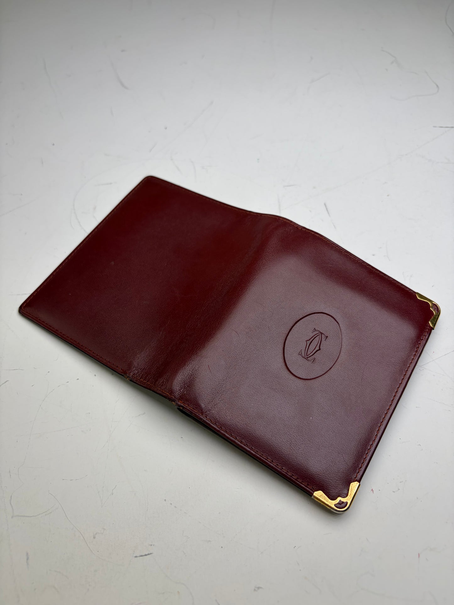 Vintage Cartier Leather Wallet Burgundy Gold
