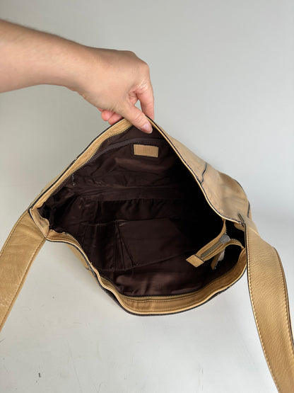 Vintage Issey Miyake Leather Shoulder Bag Beige