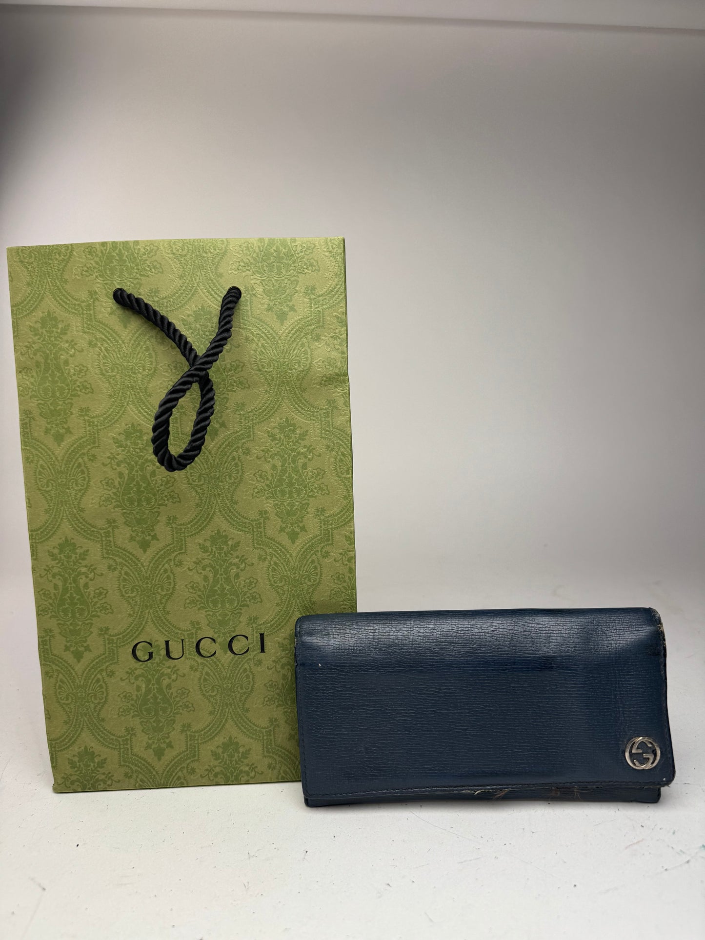 Vintage Gucci Monogram leather ID Holder GG Navy