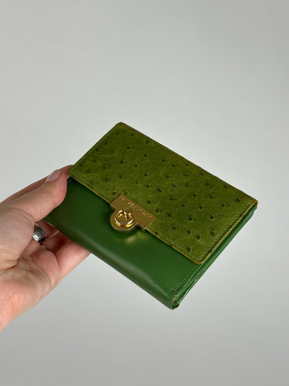 Vintage  Givenchy Ostrich Leather Wallet Green