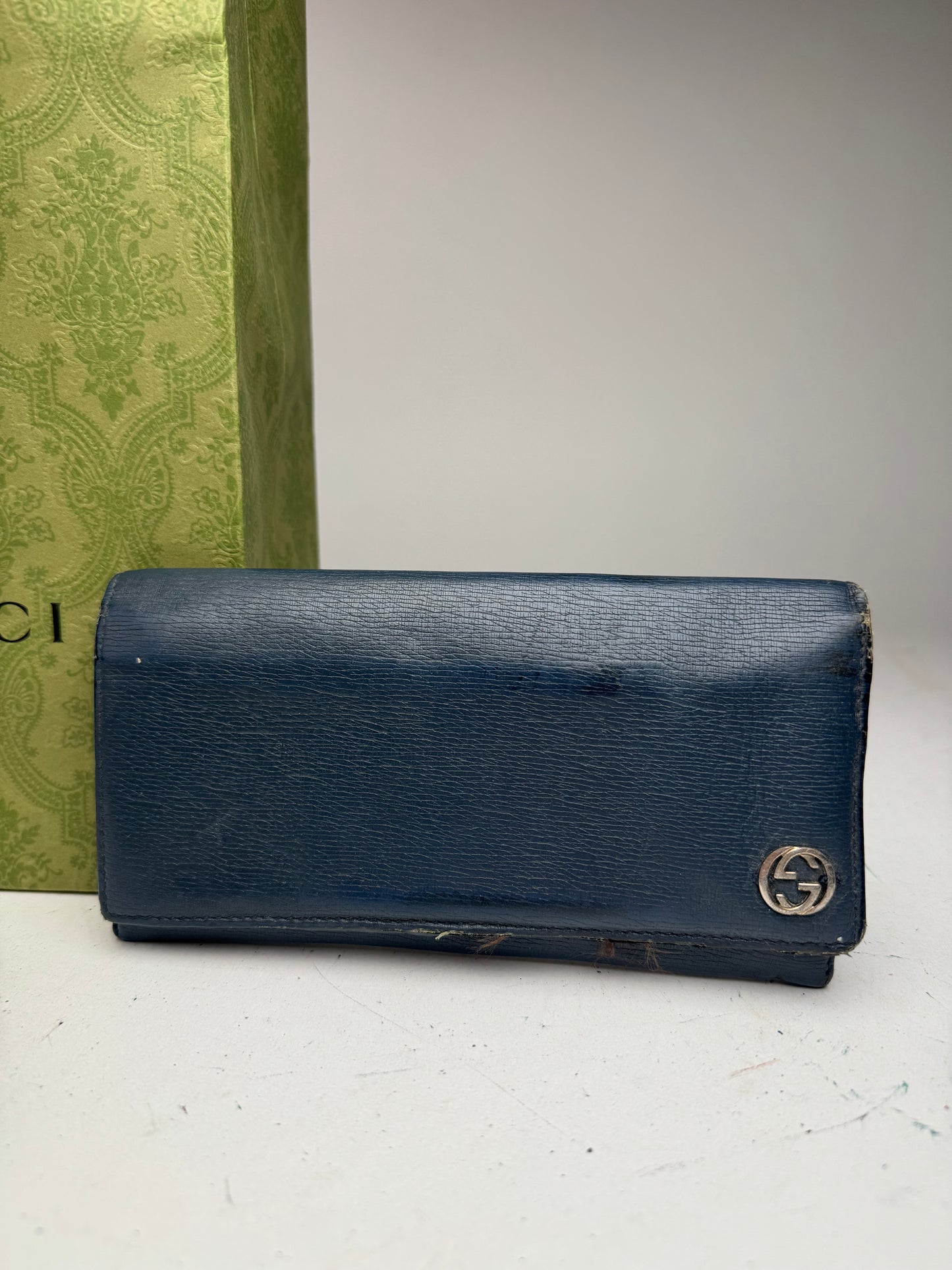 Vintage Gucci Monogram leather ID Holder GG Navy