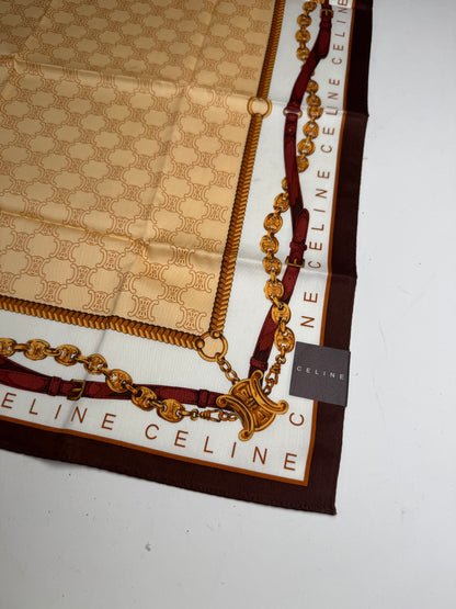 Vintage Celine Paris Monogram Scarf Gold Brown White