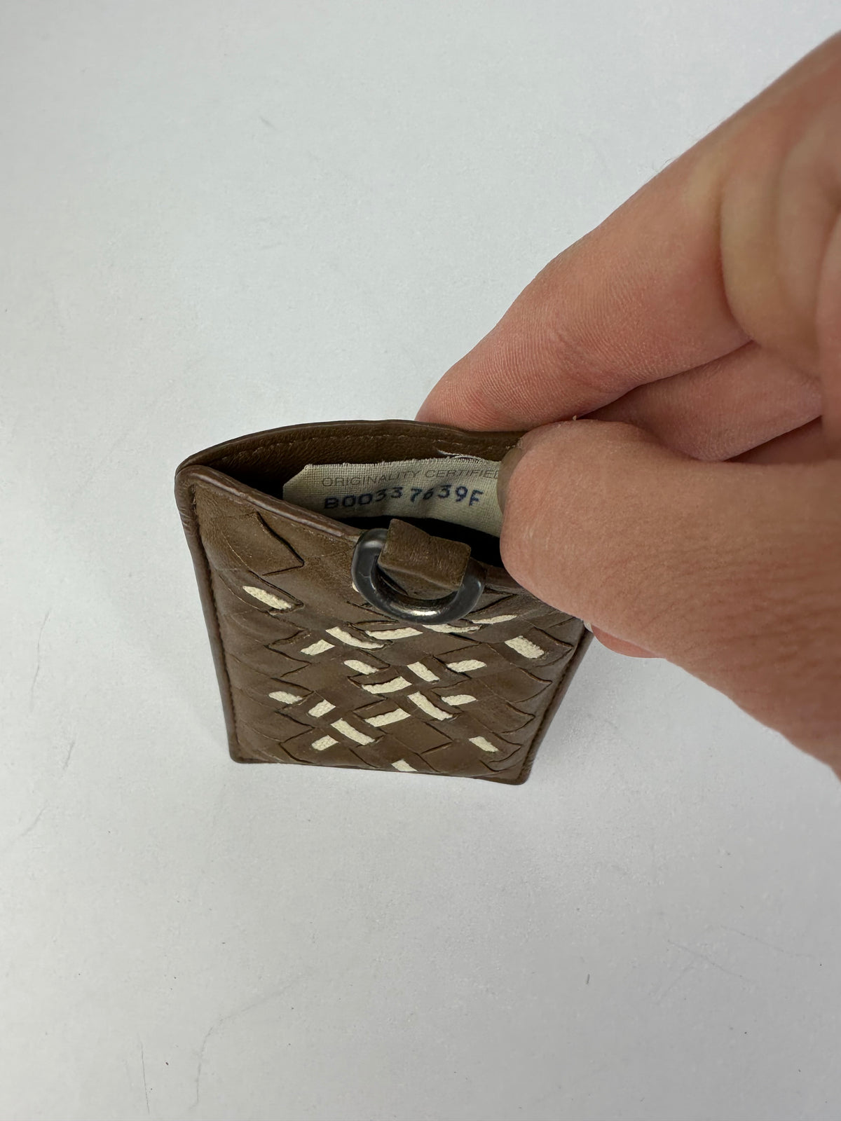 Vintage Bottega Veneta Intrecciato Woven Card Holder Early 2000s Brown Cream