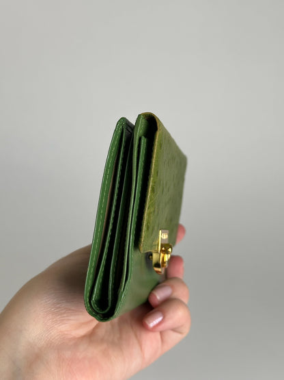 Vintage  Givenchy Ostrich Leather Wallet Green