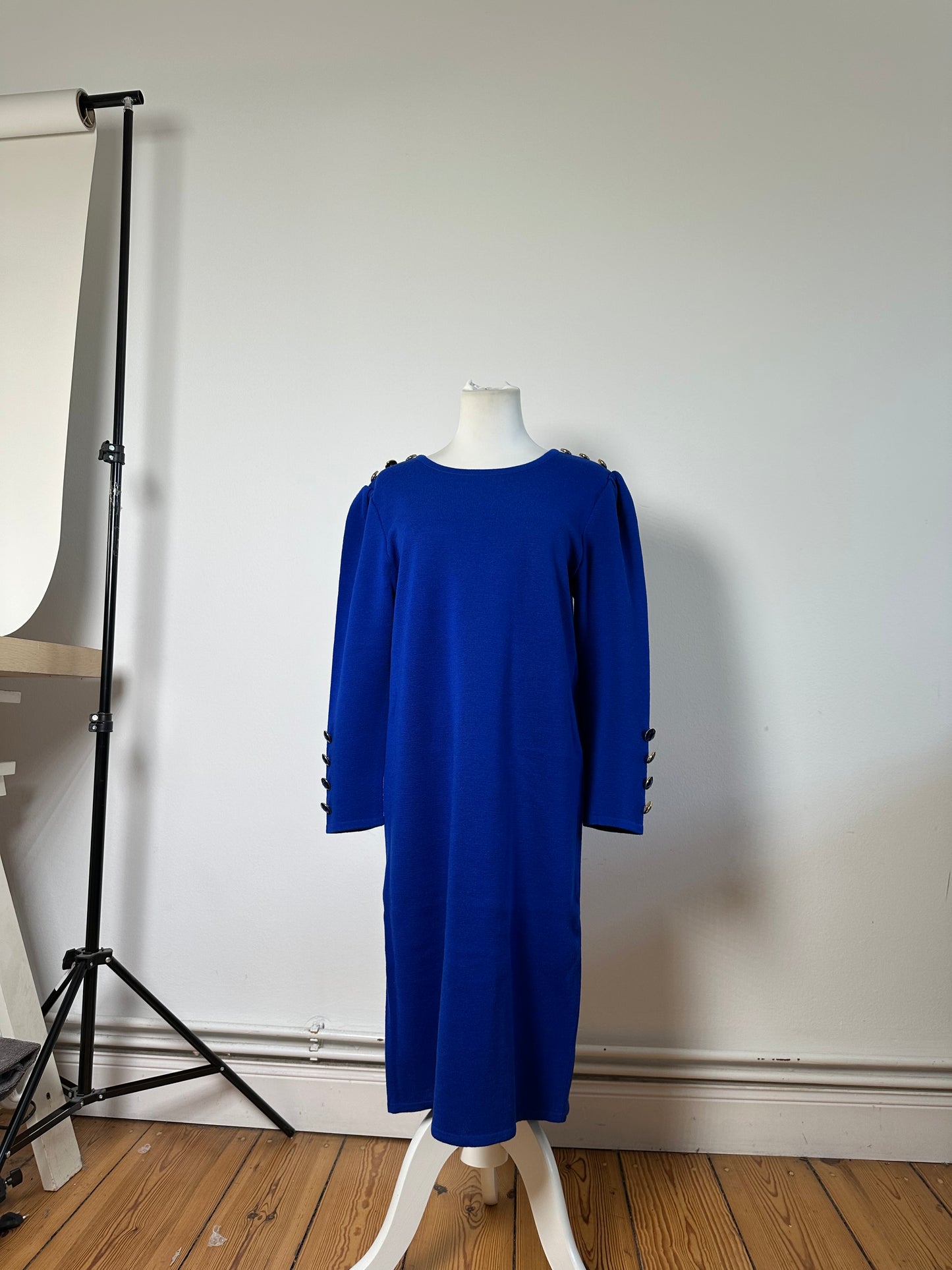 Vintage Yves Saint Laurent Wool Blend Dress Bright Blue M