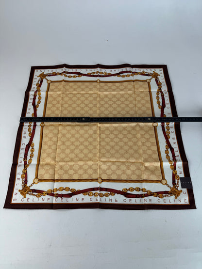 Vintage Celine Paris Monogram Scarf Gold Brown White