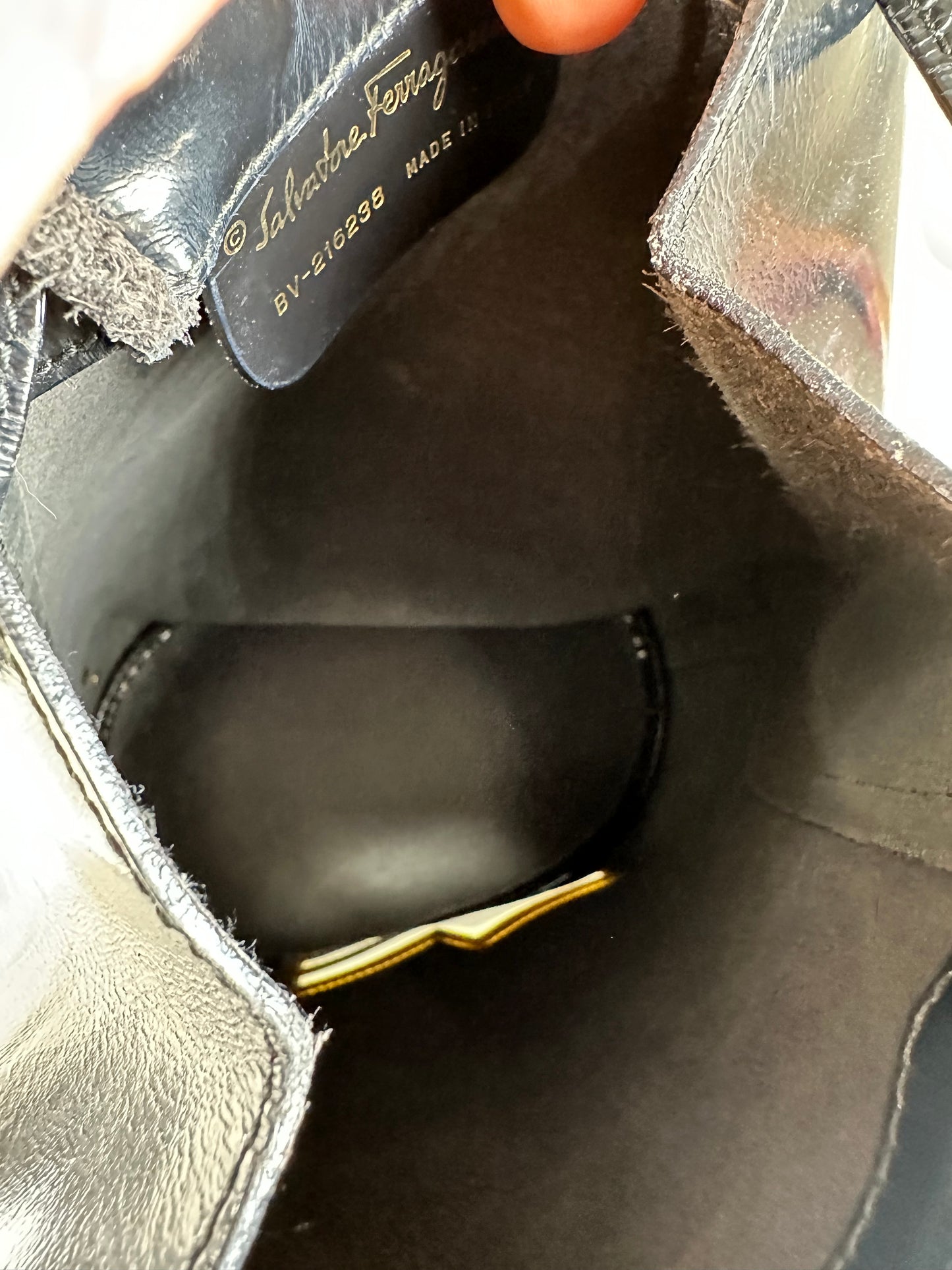 Vintage Salvatore Ferragamo Patent Leather Drawstring Backpack Black