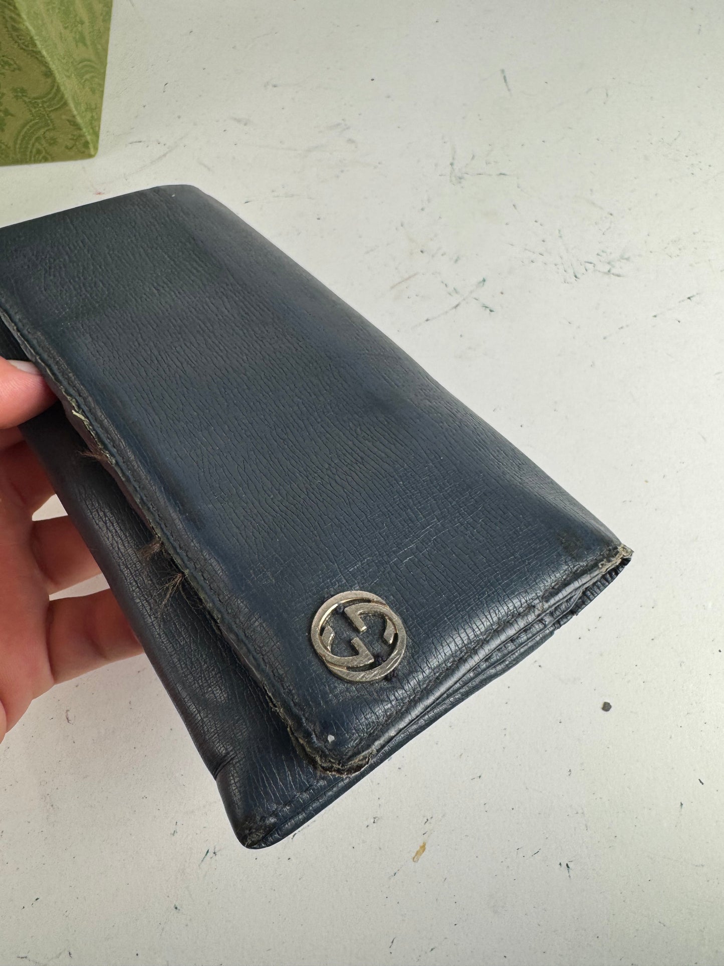 Vintage Gucci Monogram leather ID Holder GG Navy