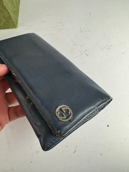 Vintage Gucci Monogram leather ID Holder GG Navy