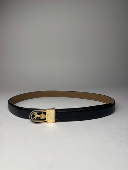 Vintage Celine Paris Carriage Logo Leather Belt Black