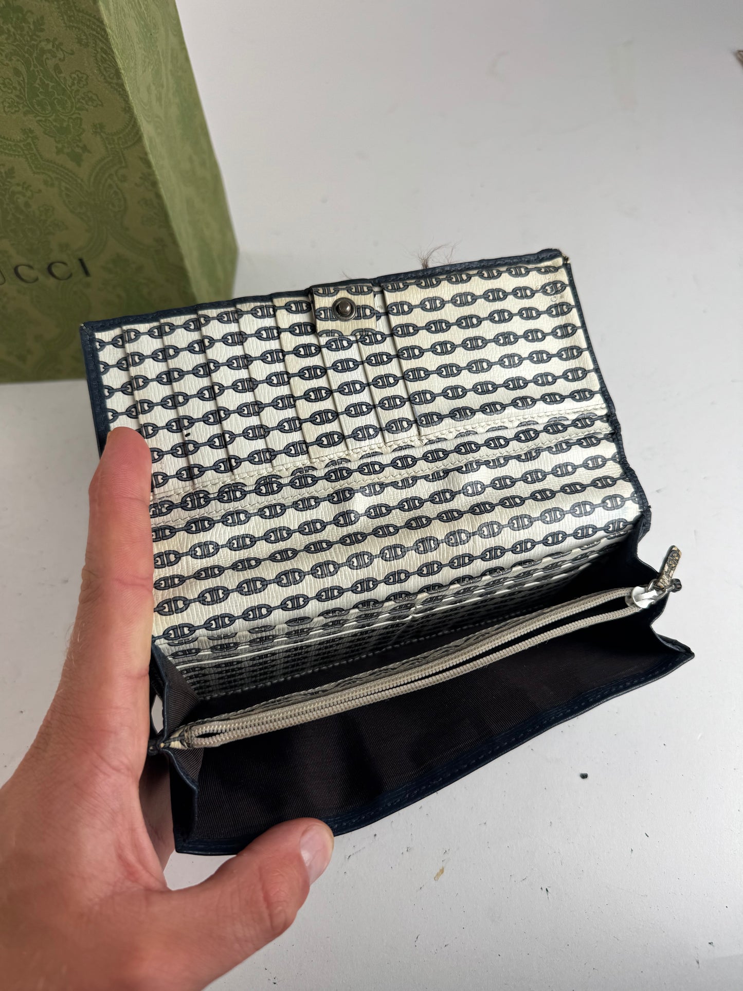 Vintage Gucci Monogram leather ID Holder GG Navy