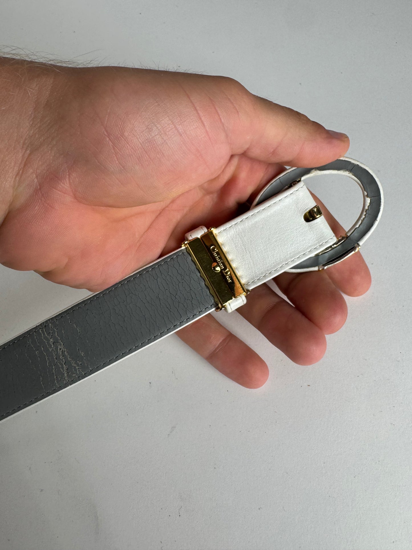 Vintage Dior leather belt white