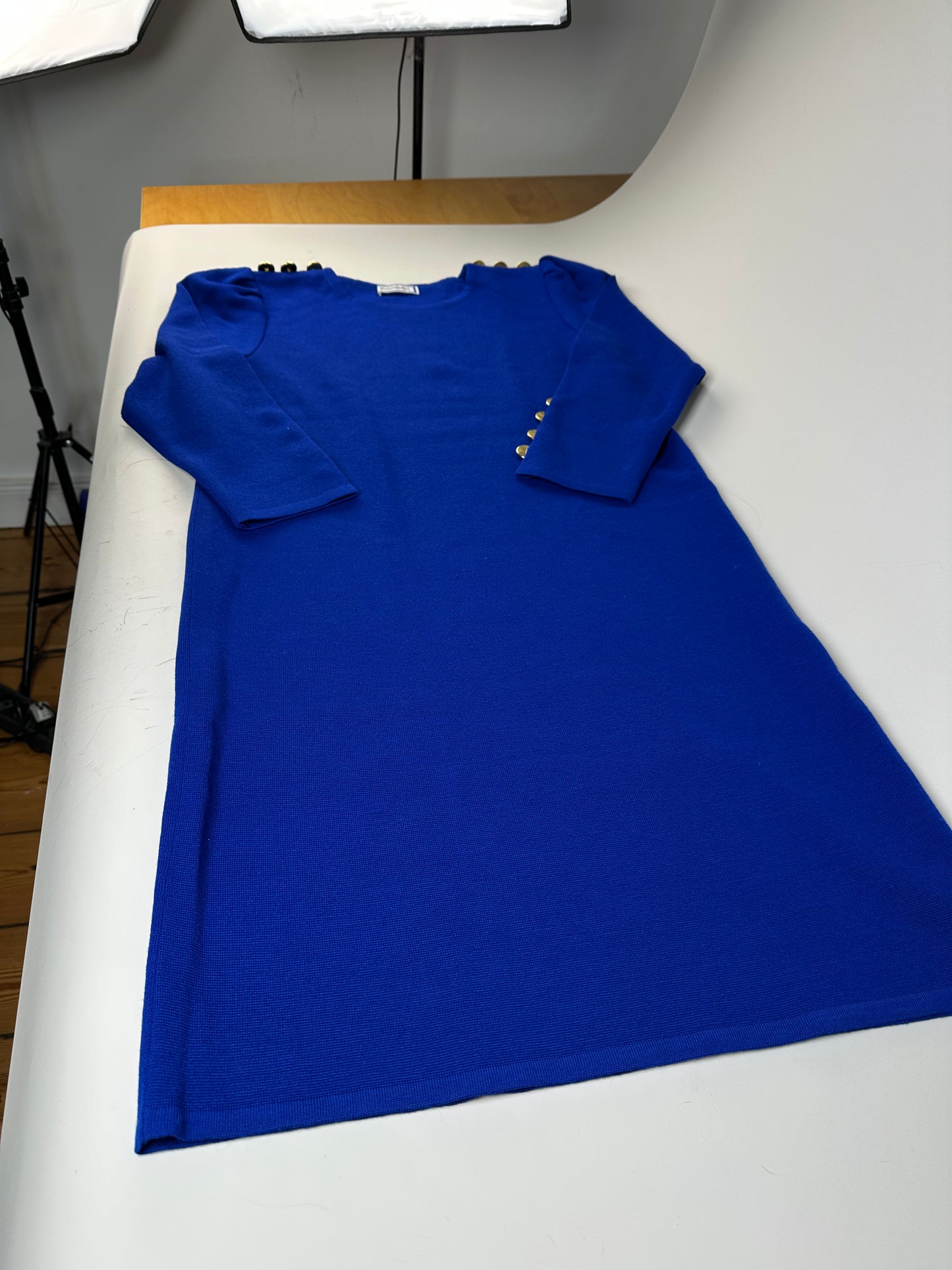 Vintage Yves Saint Laurent Wool Blend Dress Bright Blue M
