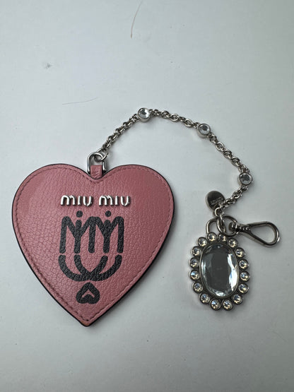 Vintage Miu Miu Heart Keychain Pink Silver