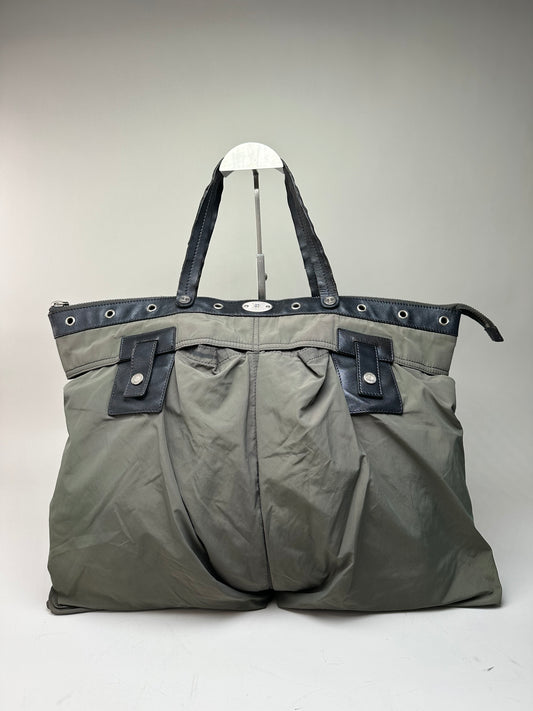 Vintage Celine Nylon Leather Trim Tote Olive Black