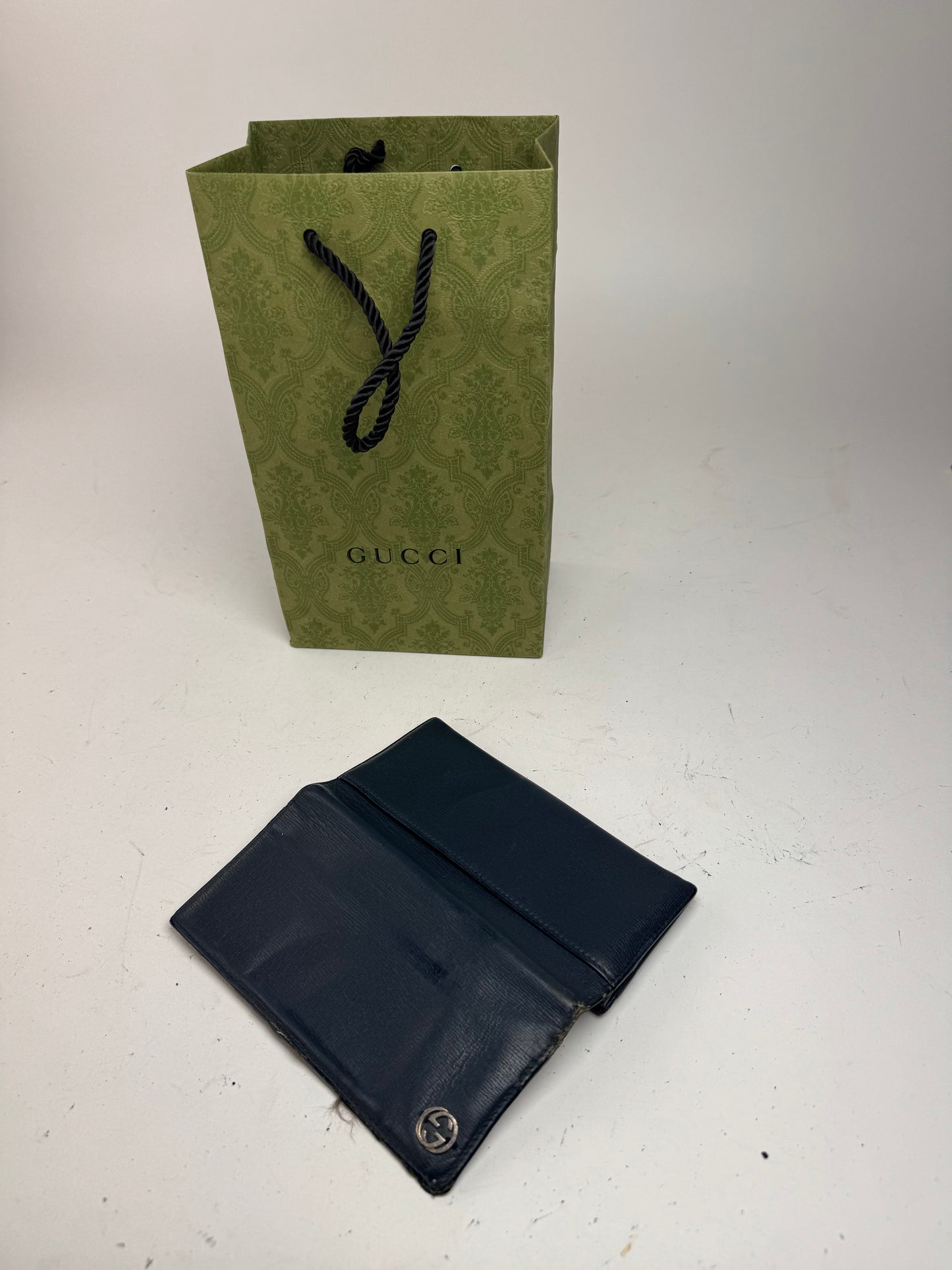 Vintage Gucci Monogram leather ID Holder GG Navy
