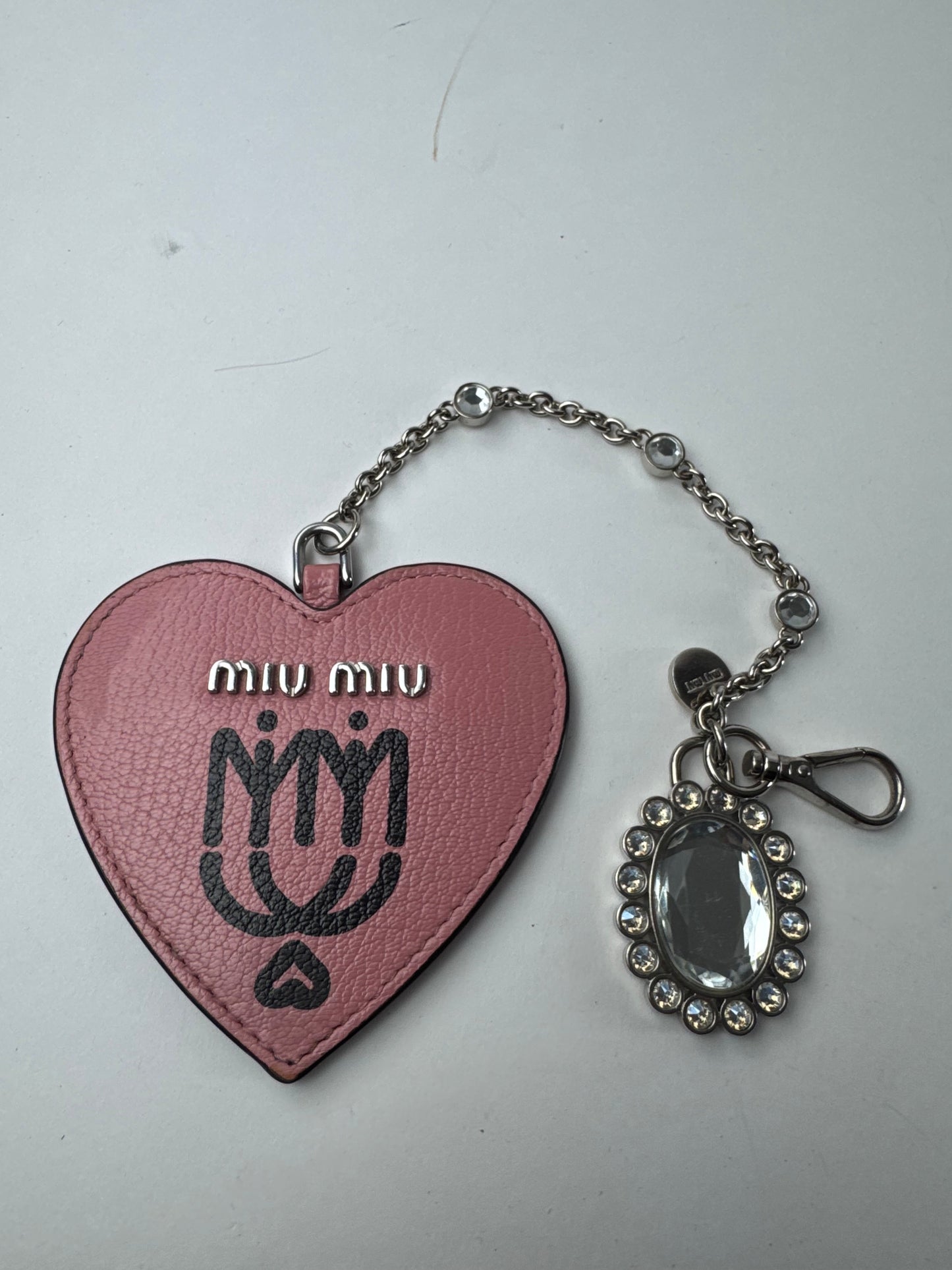 Vintage Miu Miu Heart Keychain Pink Silver