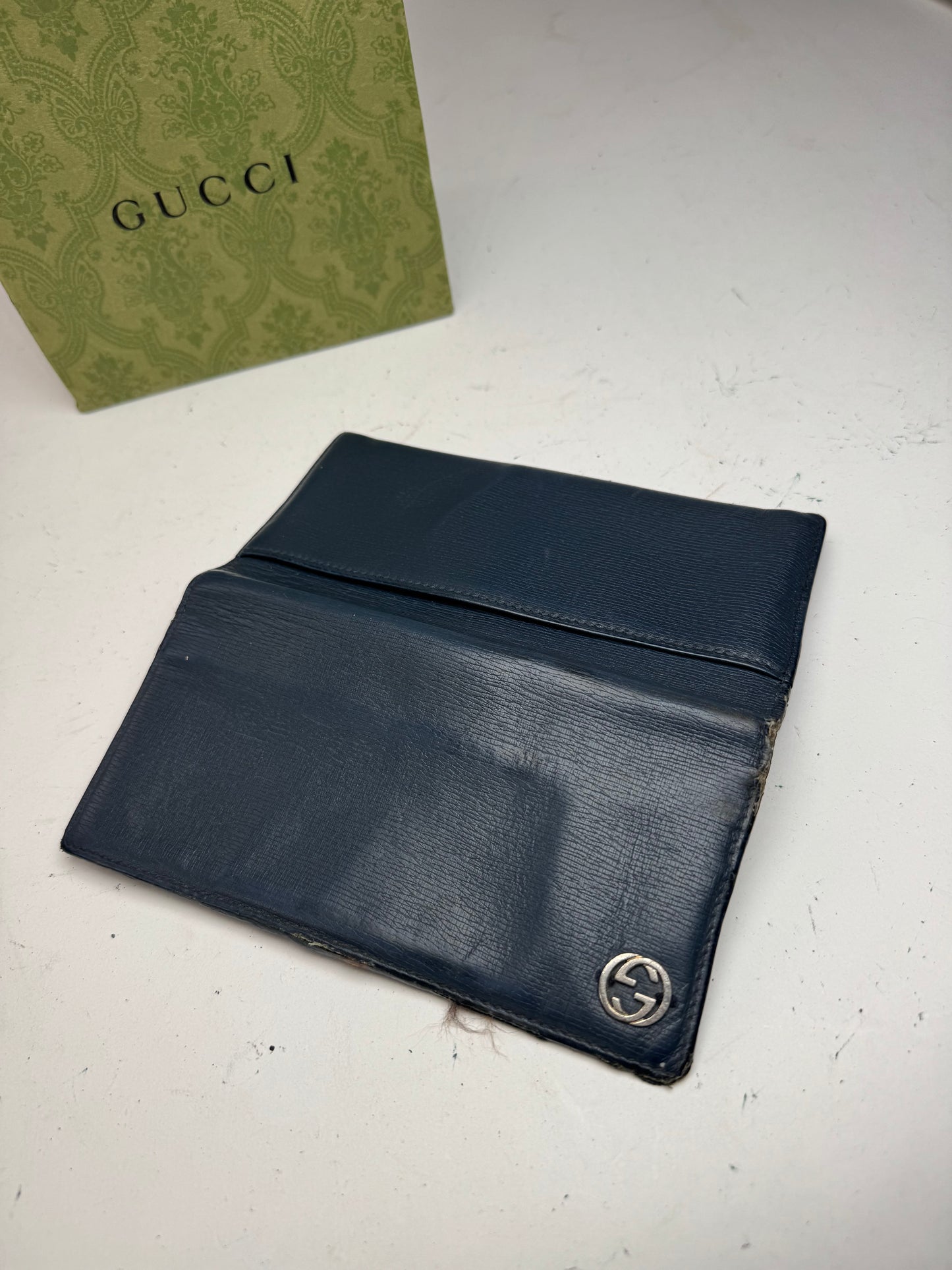 Vintage Gucci Monogram leather ID Holder GG Navy