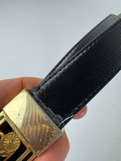 Vintage Celine Paris Carriage Logo Leather Belt Black