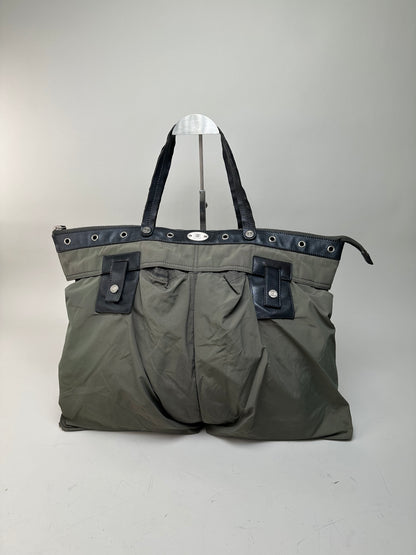 Vintage Celine Nylon Leather Trim Tote Olive Black