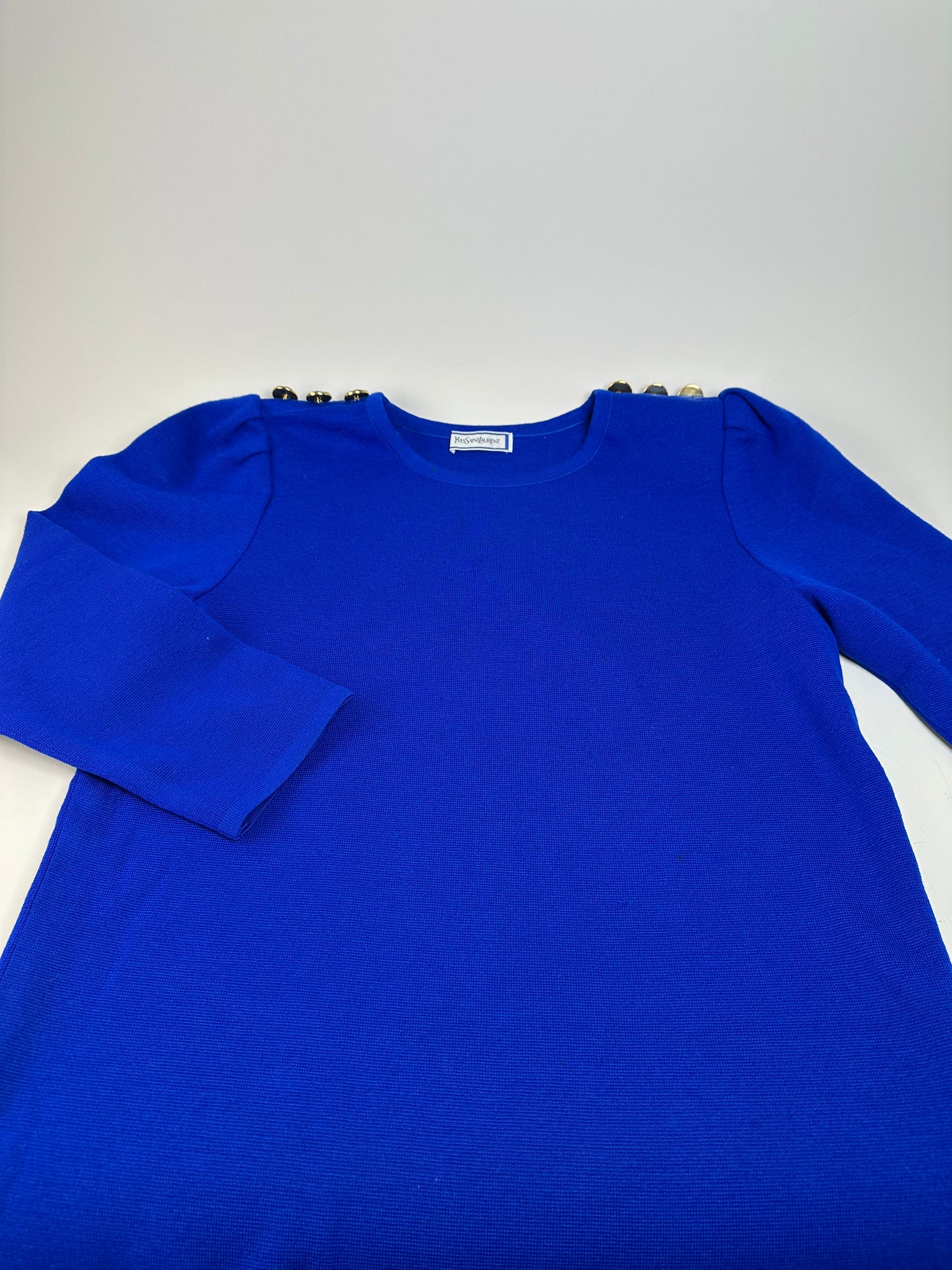 Vintage Yves Saint Laurent Wool Blend Dress Bright Blue M