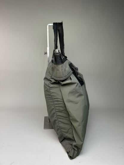 Vintage Celine Nylon Leather Trim Tote Olive Black