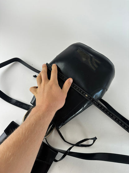 Vintage Salvatore Ferragamo Patent Leather Drawstring Backpack Black