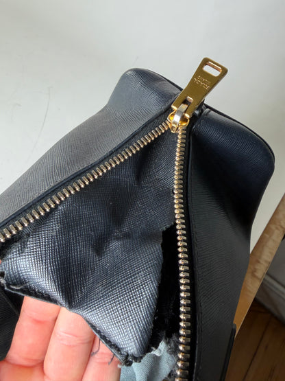 Vintage Prada Saffiano Leather Handbag Dark Blue Gold