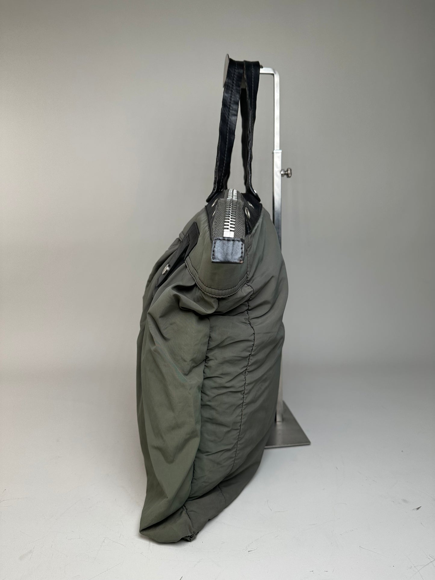 Vintage Celine Nylon Leather Trim Tote Olive Black