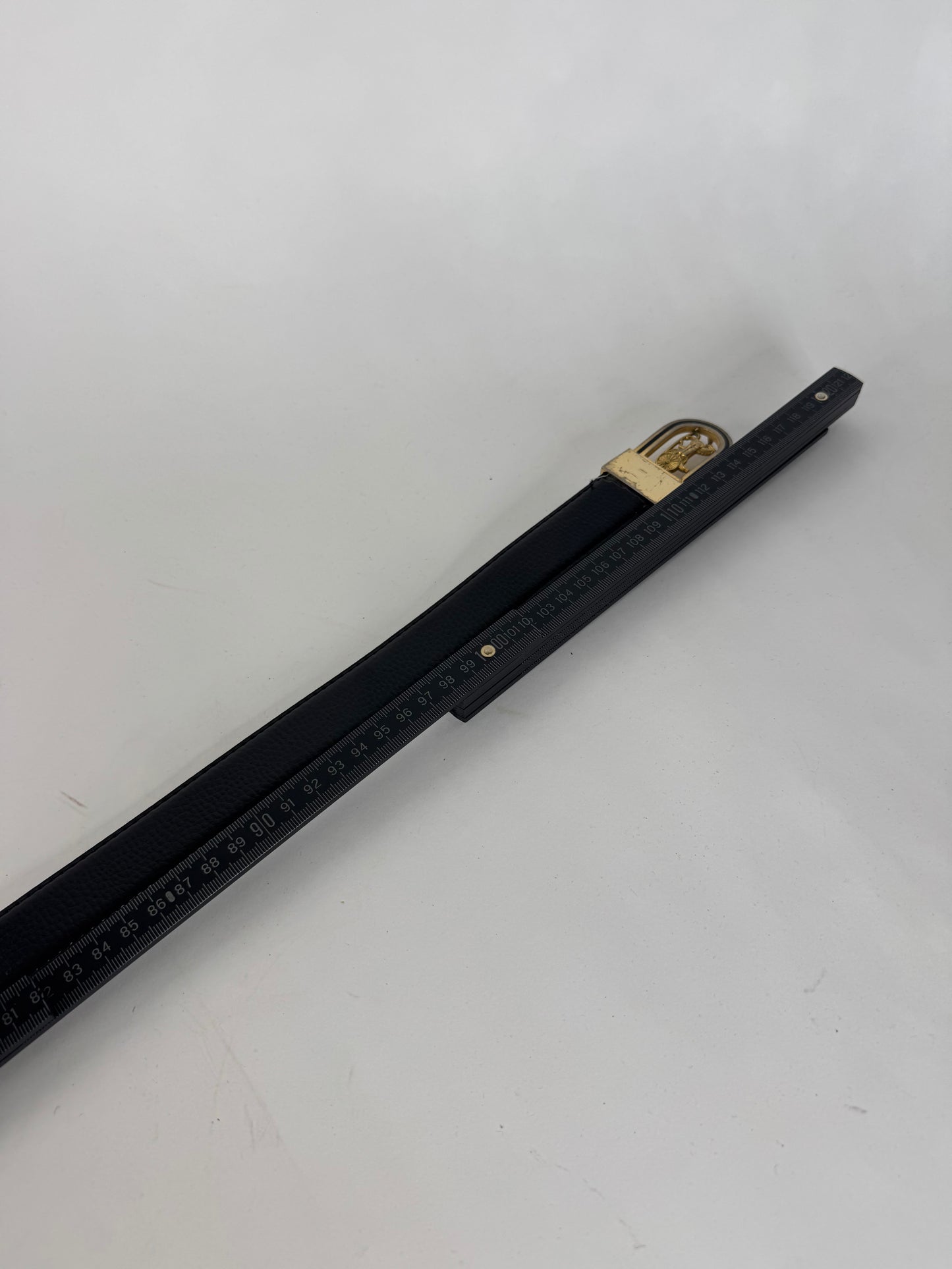 Vintage Celine Paris Carriage Logo Leather Belt Black