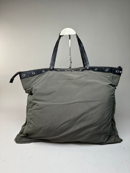 Vintage Celine Nylon Leather Trim Tote Olive Black