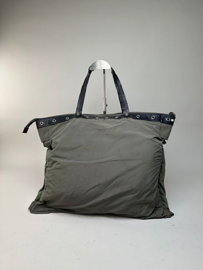 Vintage Celine Nylon Leather Trim Tote Olive Black