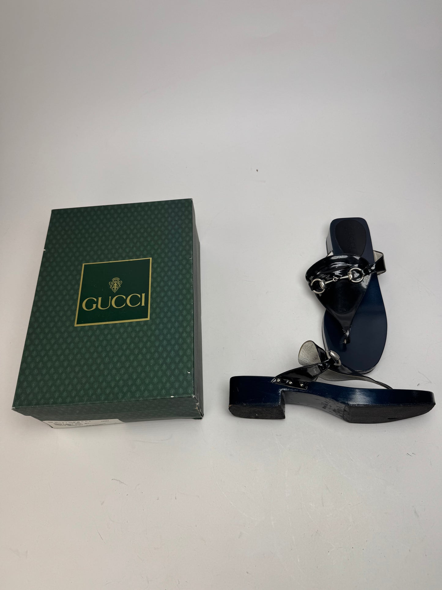 Vintage Gucci Patent Leather Horsebit Sandals Black EU38