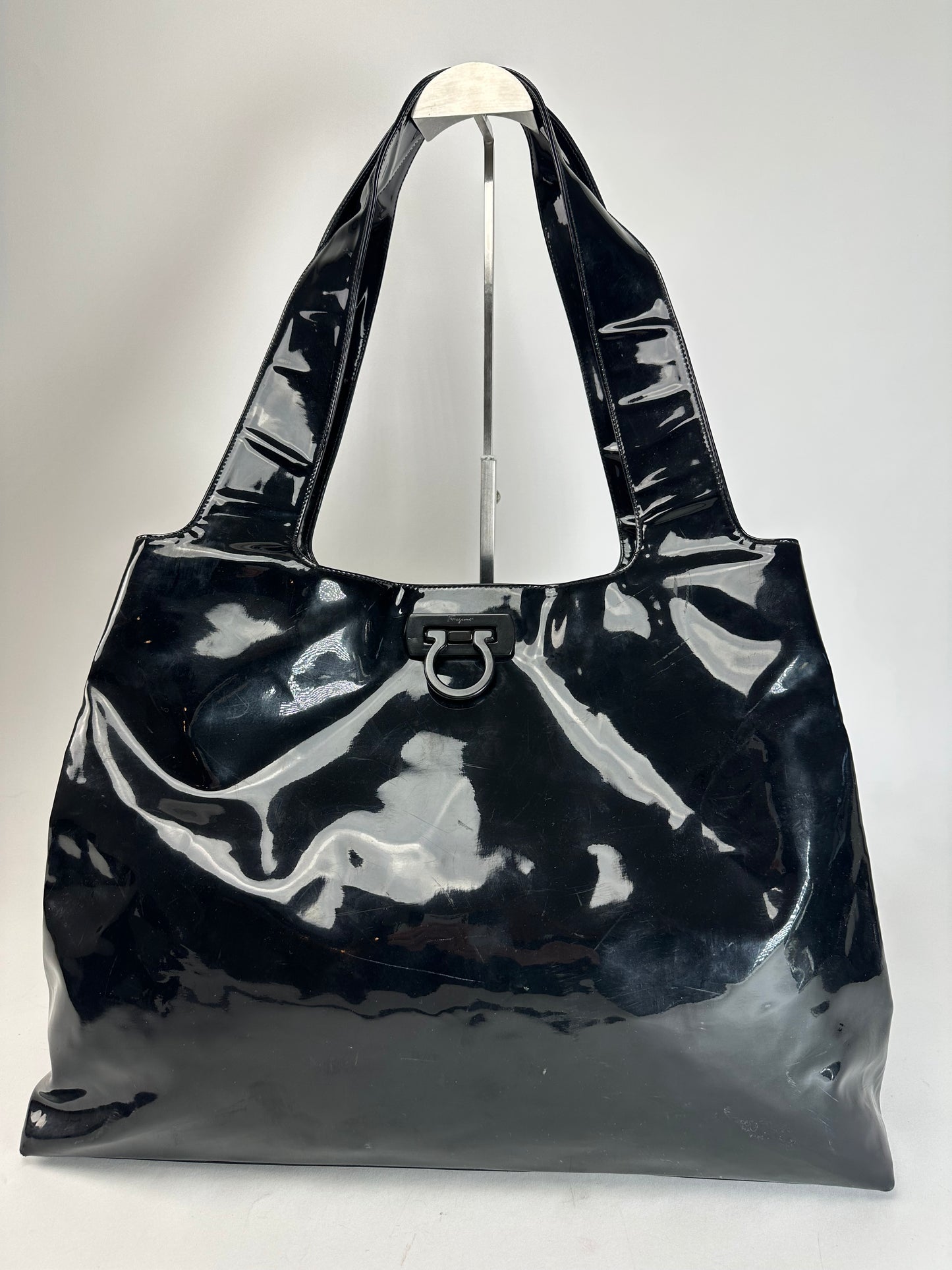 Vintage Salvatore Ferragamo Patent Leather Bag Black