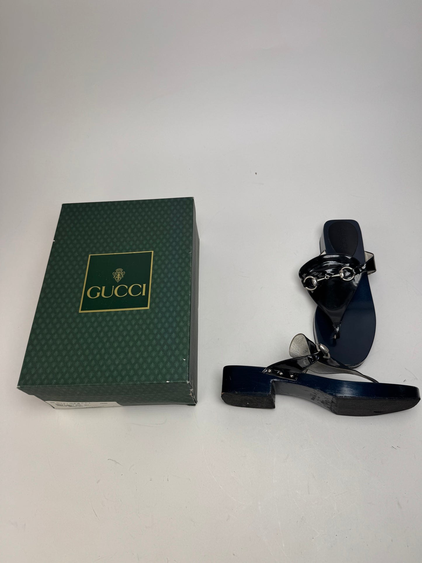 Vintage Gucci Patent Leather Horsebit Sandals Black EU38