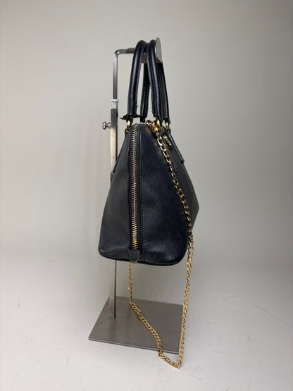 Vintage Prada Saffiano Leather Handbag Dark Blue Gold