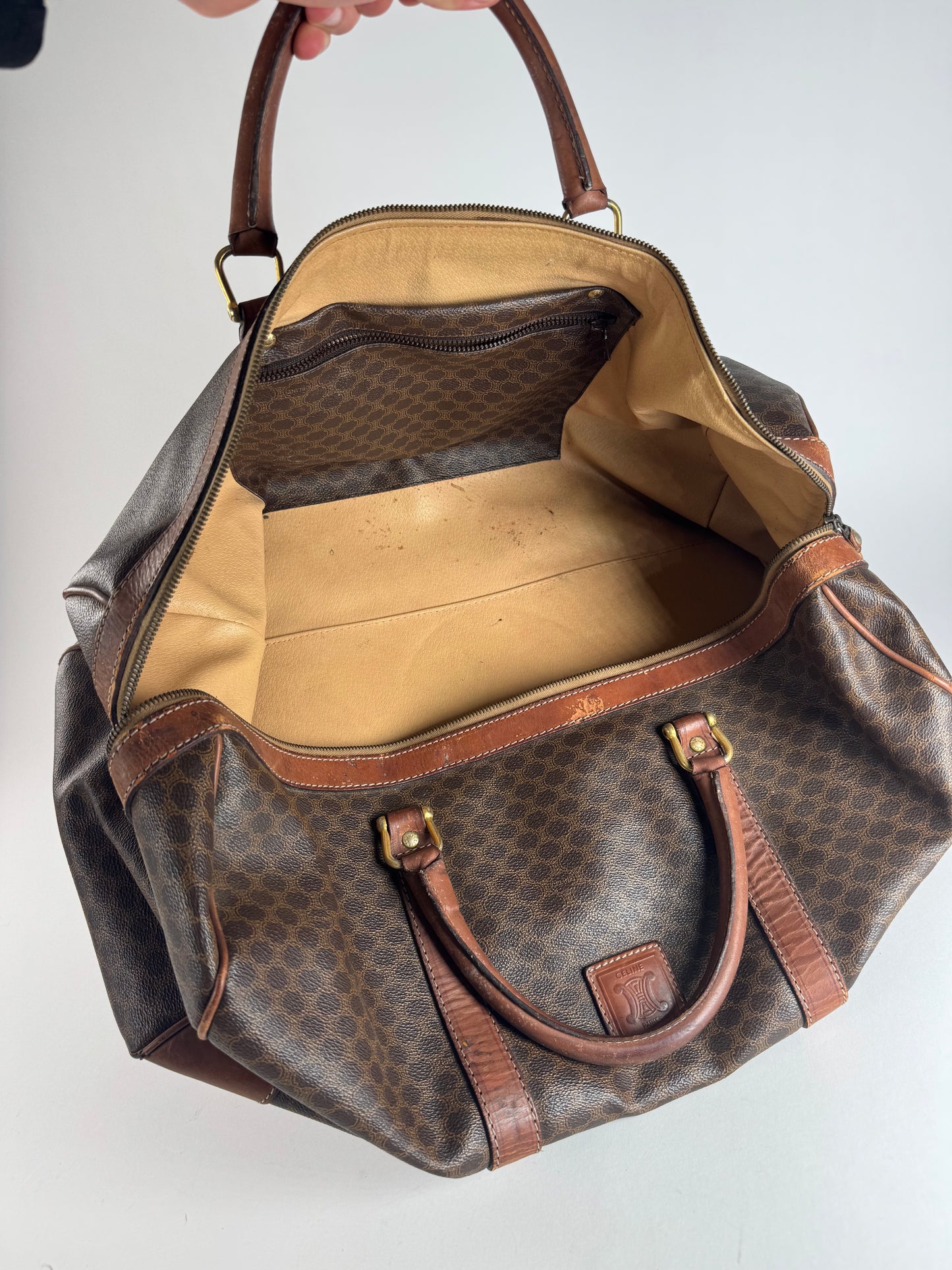 Vintage Celine Paris Triomphe Monogram Duffel Bag brown