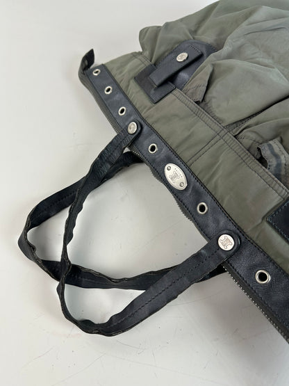 Vintage Celine Nylon Leather Trim Tote Olive Black