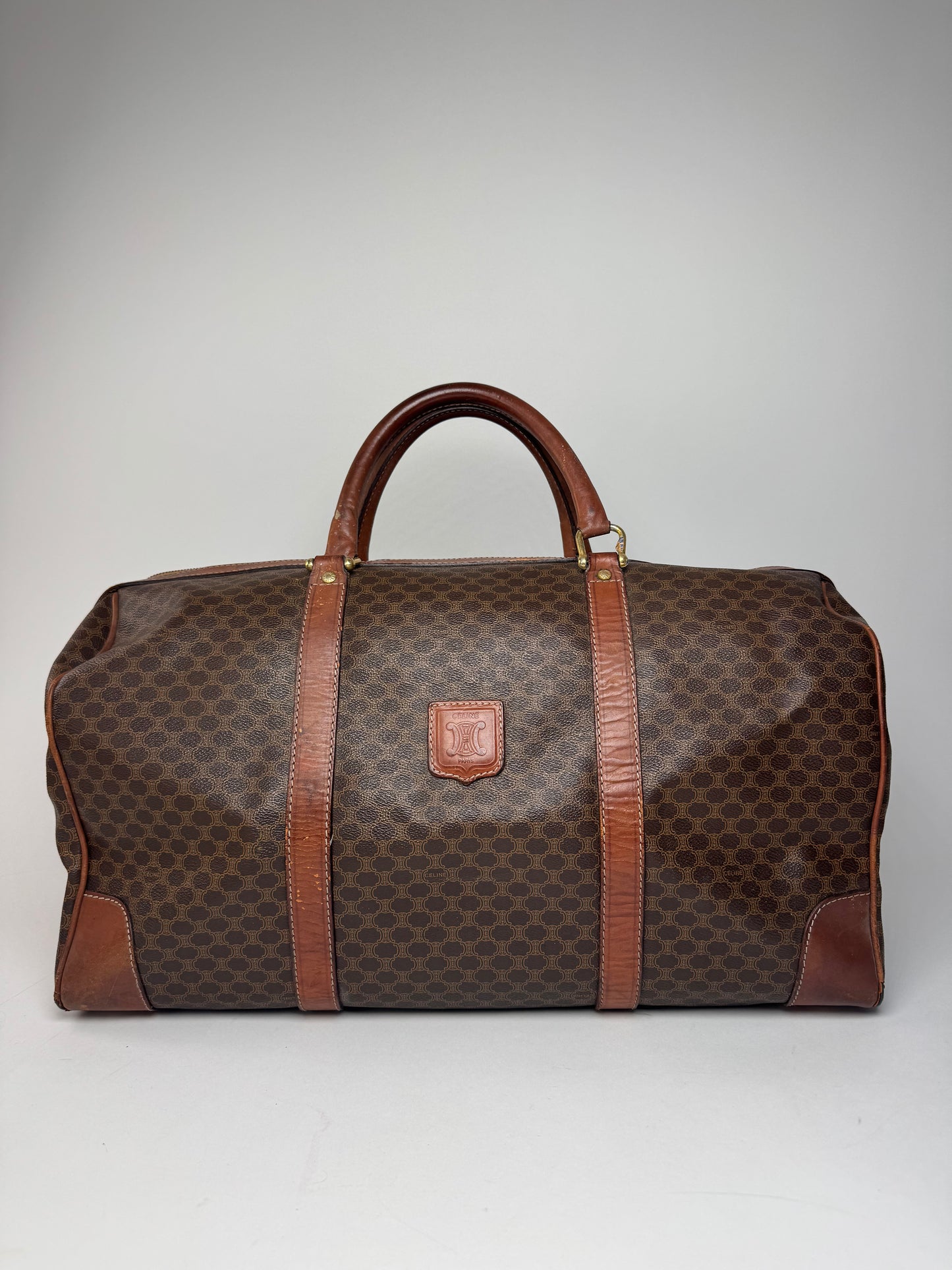 Vintage Celine Paris Triomphe Monogram Duffel Bag brown