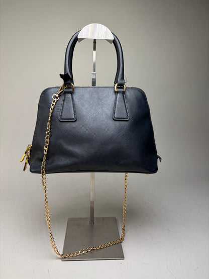 Vintage Prada Saffiano Leather Handbag Dark Blue Gold