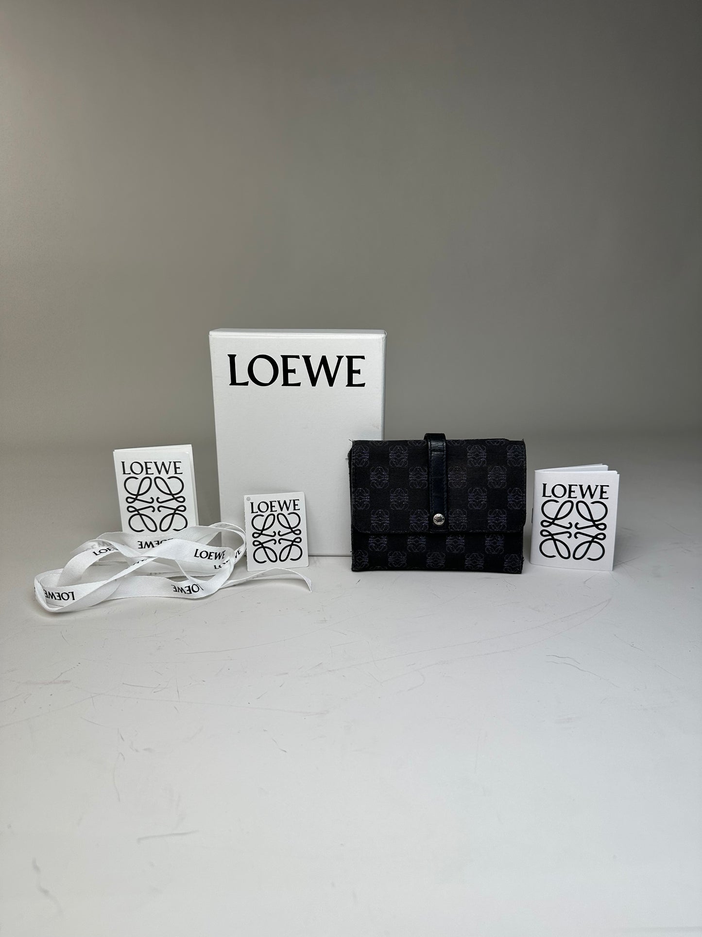 Vintage Loewe Anagram Canvas Wallet Black Silver