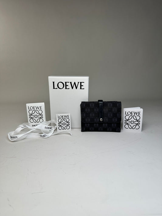 Vintage Loewe Anagram Canvas Wallet Black Silver